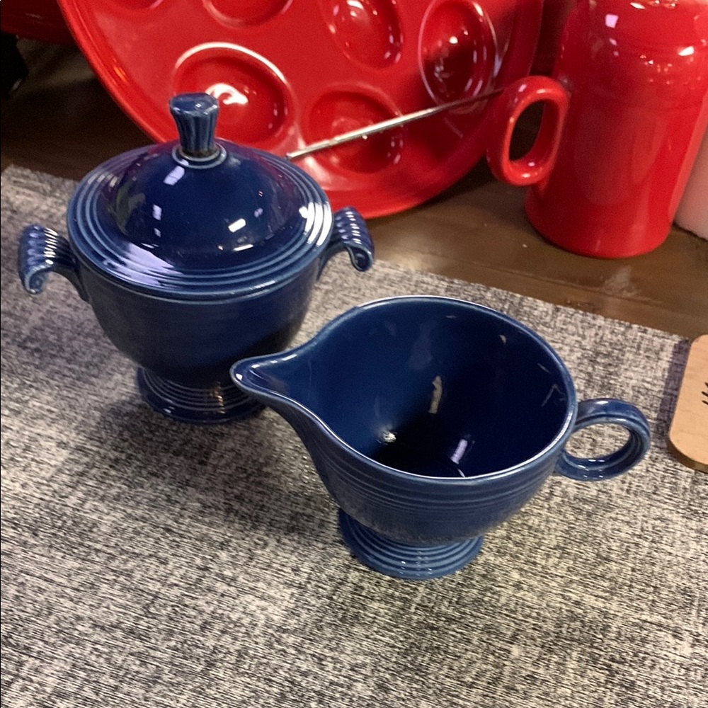 Fiesta Vintage Cobalt Blue Sugar Bowl with Lid